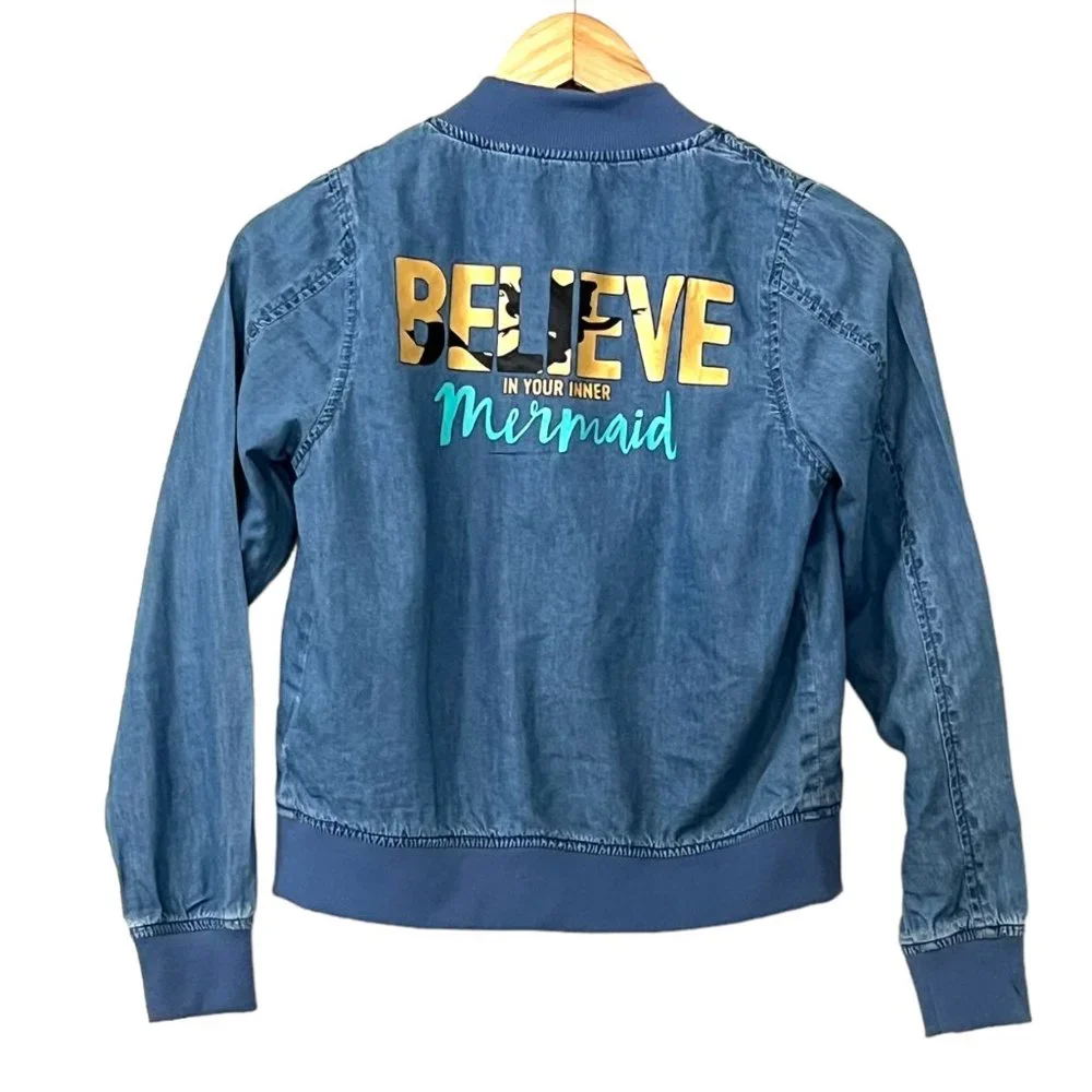 OH My Disney Girl's Blue Denim Jacket Full Zip Sequins Shell Size S - Picture 2 of 10